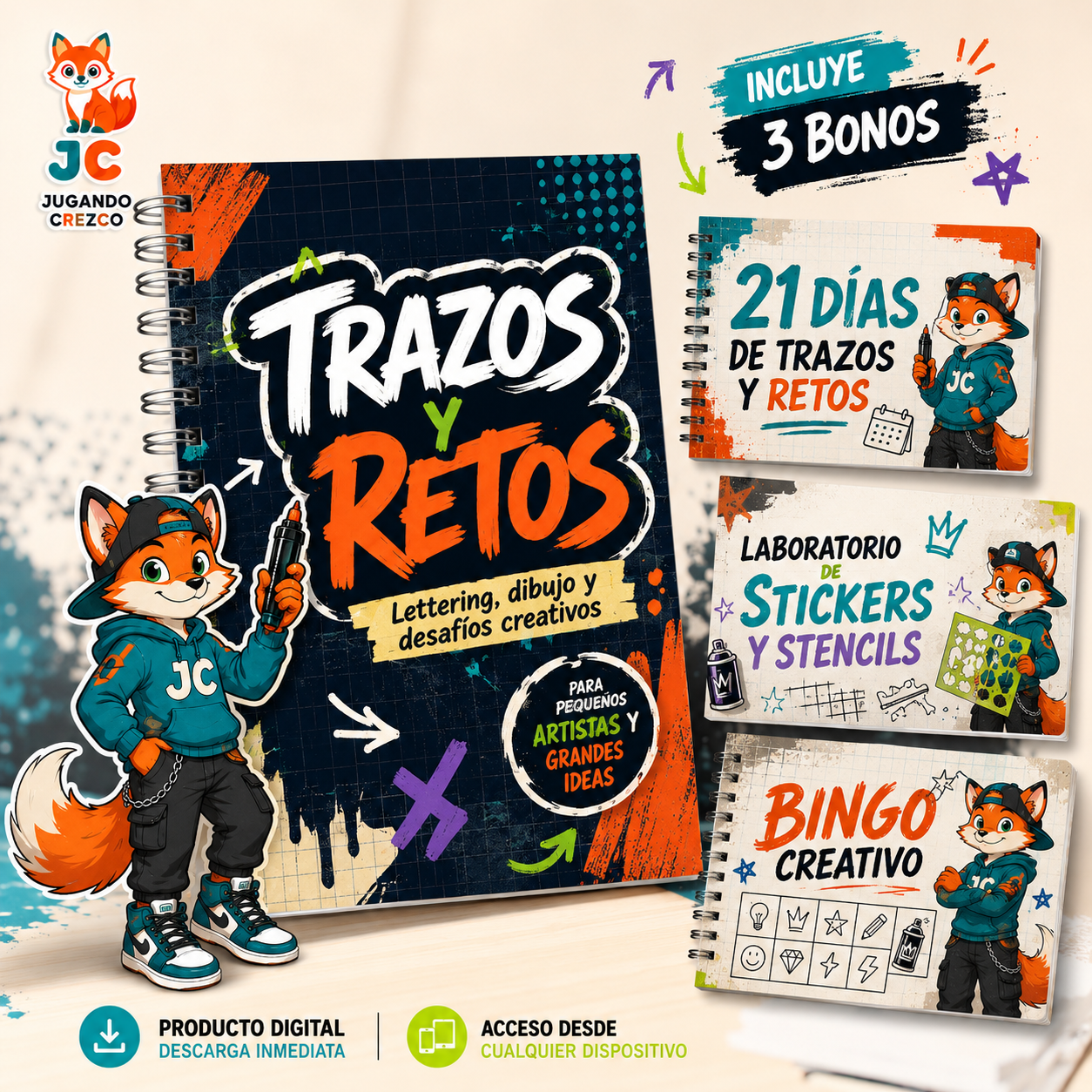 Trazos y Retos — Kit Digital Imprimible de Lettering y Dibujo Creativo